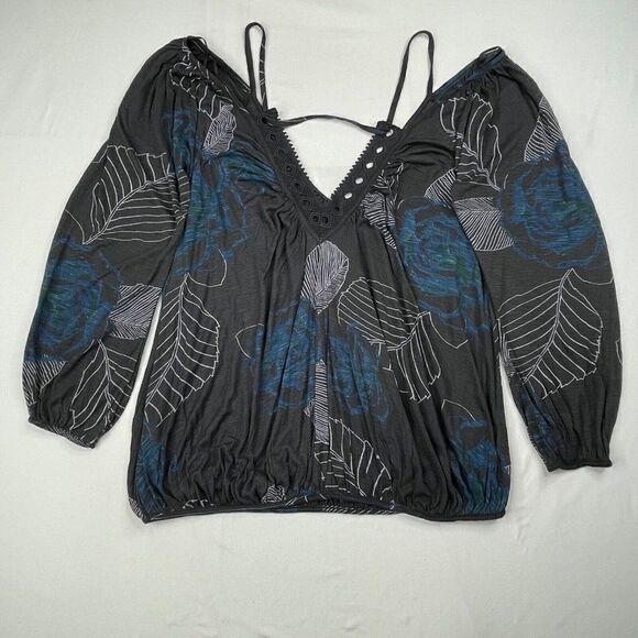 Free People Adelia Cold Shoulder Blouse Gray Blue - Picture 5 of 9